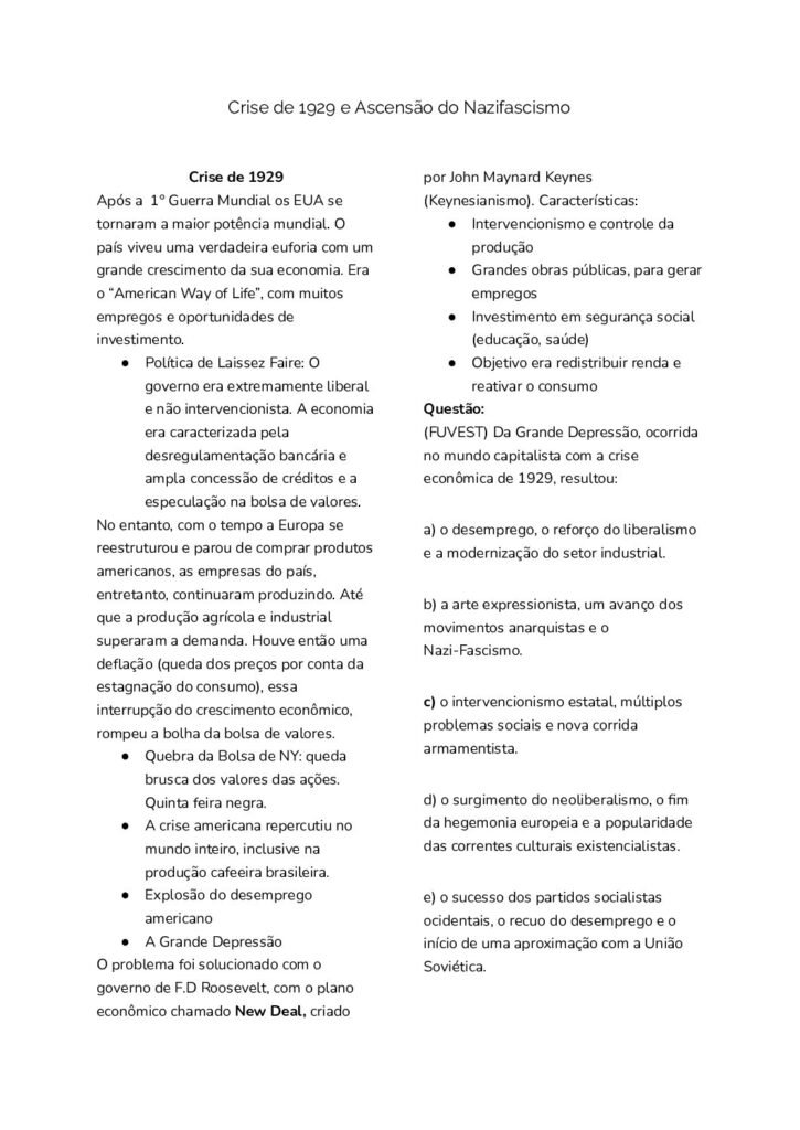 Crise de 1929 e Ascensão do Nazifascismo