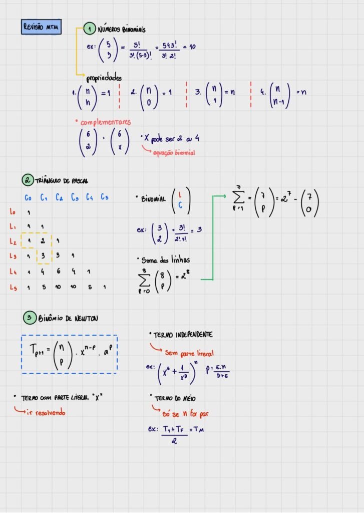 Binomiais binômio de Newton e triângulo de Pascal